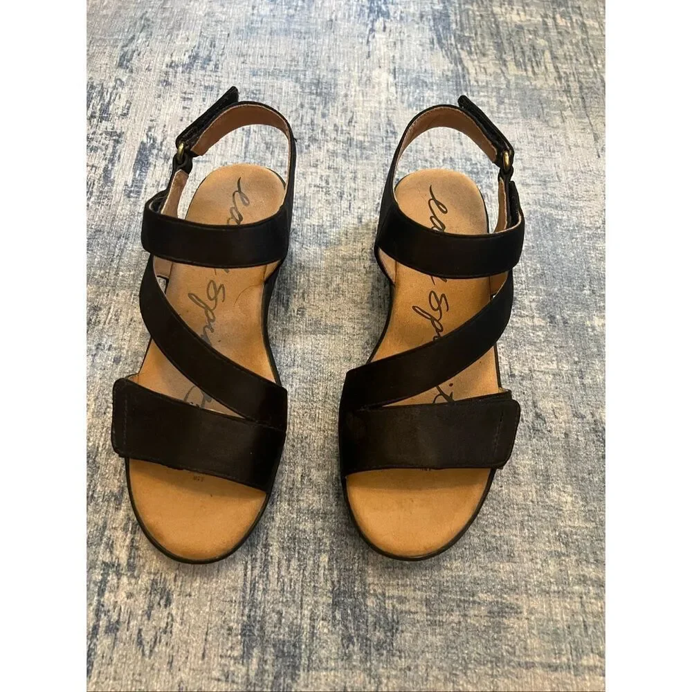 Easy Spirit Black Kaylynn Adjustable Ankle Top Strap Wedge Sandals 6.5 Wide